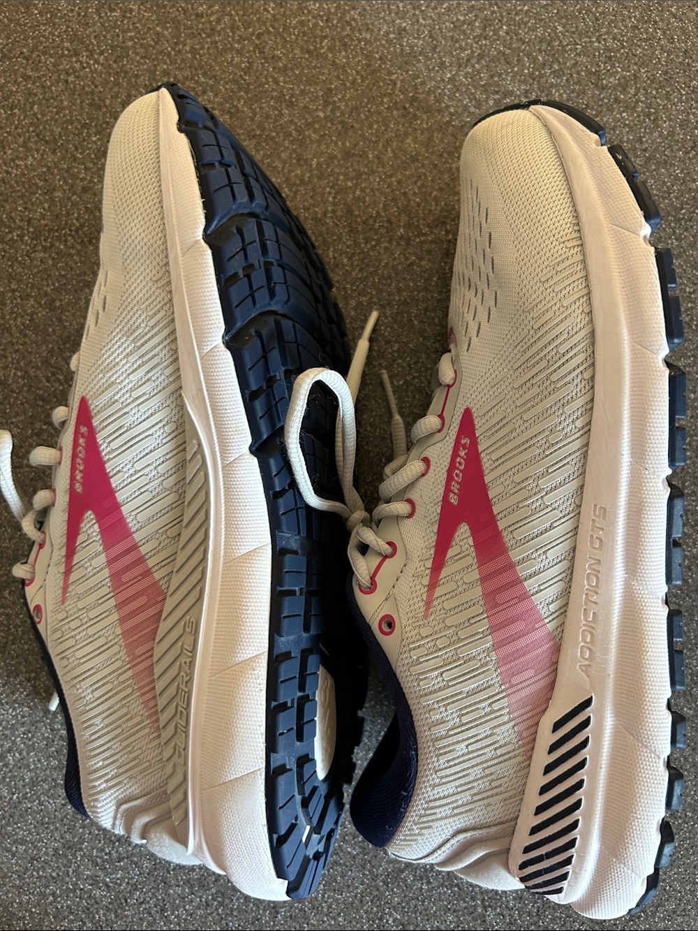 Brooks White Running Shoes with Pink Accents and Navy Collars - Picture 3 of 9